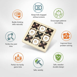 Wudly Wooden Tic Tac Toe Game for Kids & Adults XO Board (1 Random color) - Wooden Puzzles