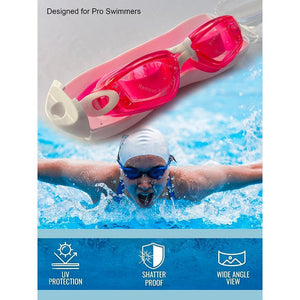 X Factor Pink UV protected Unisex Swimming Goggles with attached Ear Plugs for Teens - Little Surprise BoxX Factor Pink UV protected Unisex Swimming Goggles with attached Ear Plugs for Teens