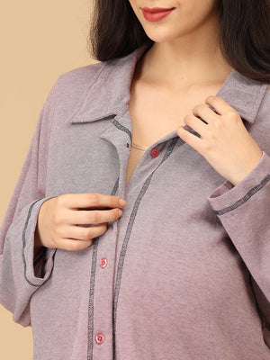 Stay comfortable and stylish through every stage of motherhood with our Yawn & On Maternity and Nursing Nightwear Set. Crafted from soft, breathable cotton-blend fabric, this nightwear set features a button-down top for easy nursing access and elasticated waistband pants for a perfect fit during and after pregnancy. Designed for all-day comfort, it‚Äôs ideal for maternity sleepwear, lounging, and postpartum wear. The relaxed silhouette and elegant collared design add a touch of sophistication to your bedtim