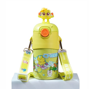 Yellow 3D Cheese Toy Lid Kids Stainless Steel Water Bottle,500ml - Back To School