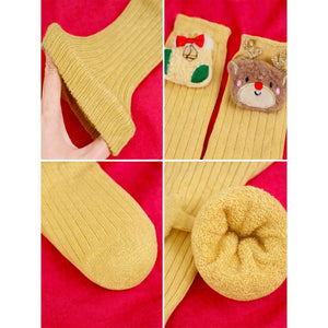 Yellow 3D Dear & Stockings Christmas Themed Ankle Length Socks For Kids - 2 - 4 Years Christmas