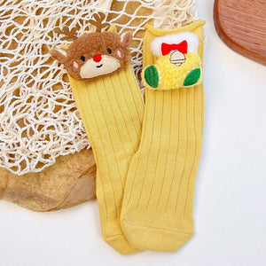 Yellow 3D Dear & Stockings Christmas Themed Ankle Length Socks For Kids - 2 - 4 Years Christmas