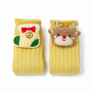 Yellow 3D Dear & Stockings Christmas Themed Ankle Length Socks For Kids - 2 - 4 Years Christmas