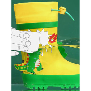 Yellow 3d Dino Waterproof Flexible Rubber Rain Gumboots for Kids - Little Surprise BoxYellow 3d Dino Waterproof Flexible Rubber Rain Gumboots for Kids