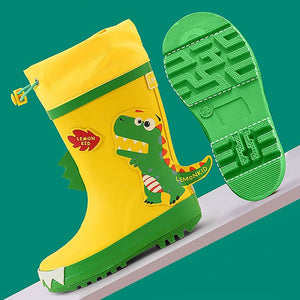 Yellow 3d Dino Waterproof Flexible Rubber Rain Gumboots for Kids - Little Surprise BoxYellow 3d Dino Waterproof Flexible Rubber Rain Gumboots for Kids