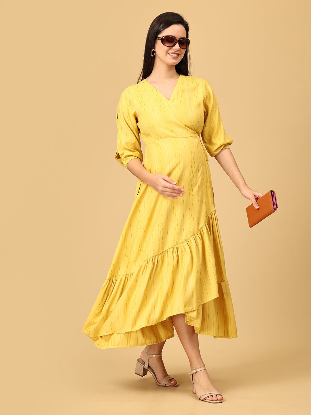 Yellow - a Go - Go Maternity Wrap Dress - DRS - SK - YLGOG - S