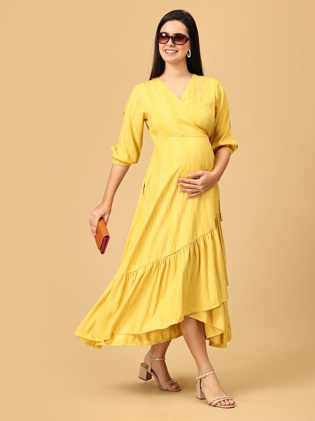 Yellow - a Go - Go Maternity Wrap Dress - DRS - SK - YLGOG - S