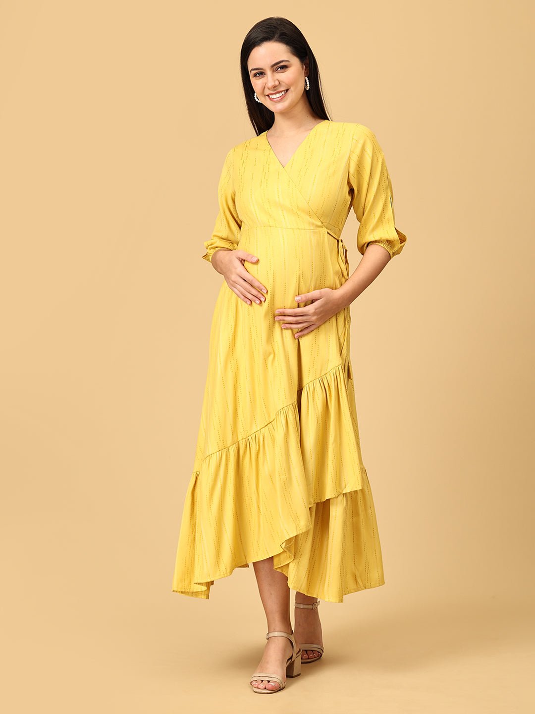 Yellow - a Go - Go Maternity Wrap Dress - DRS - SK - YLGOG - S