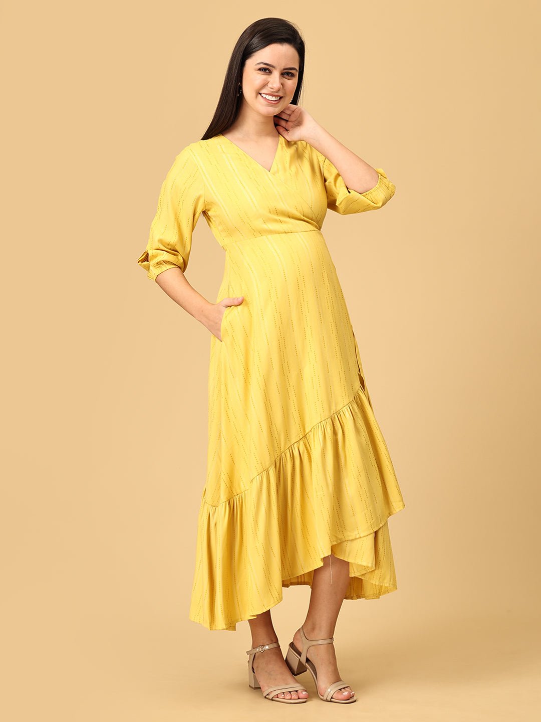 Yellow - a Go - Go Maternity Wrap Dress - DRS - SK - YLGOG - S