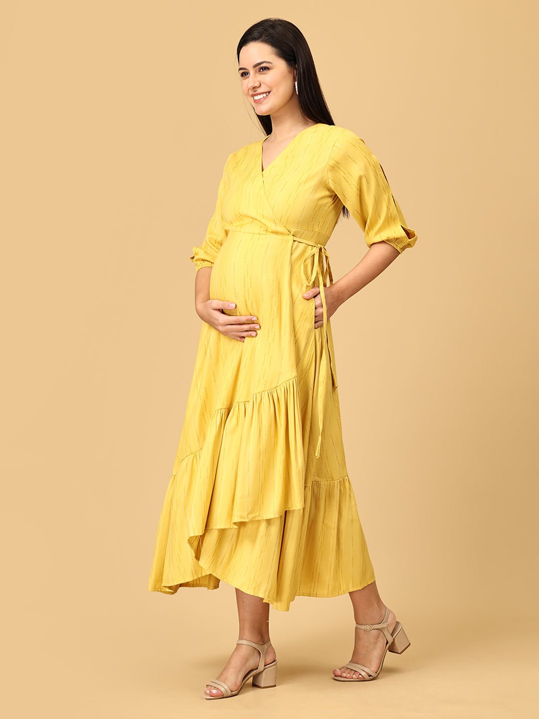 Yellow - a Go - Go Maternity Wrap Dress - DRS - SK - YLGOG - S