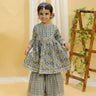 Yellow And Grey Floral Print Girls Anarkali Kurta Sharara Set - TWKD-SC-YGF-0-6