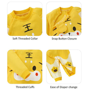 Yellow Baby Tiger Paws full sleeves jumpsuit style Romper for Tiny Toddlers - 6 - 12 Months Kids Clothing