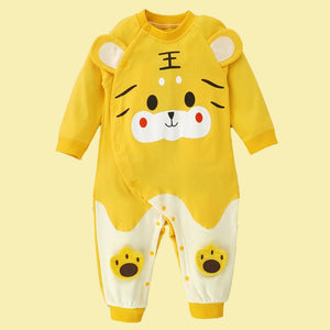 Yellow Baby Tiger Paws full sleeves jumpsuit style Romper for Tiny Toddlers - 6 - 12 Months Kids Clothing