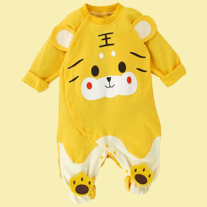 Yellow Baby Tiger Paws full sleeves jumpsuit style Romper for Tiny Toddlers - 6 - 12 Months Kids Clothing
