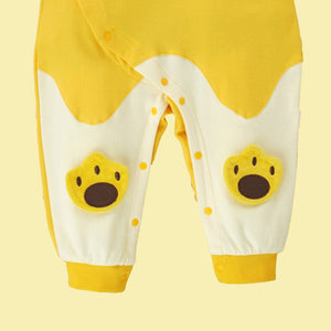 Yellow Baby Tiger Paws full sleeves jumpsuit style Romper for Tiny Toddlers - 6 - 12 Months Kids Clothing