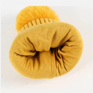 Yellow Bear woven Stretchable Woolen Winter Cap for Kids with Matching Neck Muffler Set (3-10yrs) - Little Surprise BoxYellow Bear woven Stretchable Woolen Winter Cap for Kids with Matching Neck Muffler Set (3-10yrs)