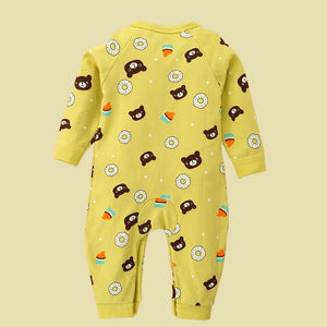 Yellow Brown Bear/Doughnut Print Romper Unisex Kids Wear - 0 - 9 months Kids Clothing