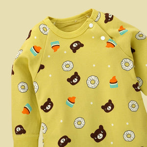 Yellow Brown Bear/Doughnut Print Romper Unisex Kids Wear - 0 - 9 months Kids Clothing