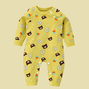 Yellow Brown Bear/Doughnut Print Romper Unisex Kids Wear - 0 - 9 months Kids Clothing