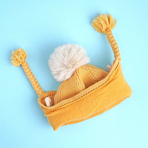 Yellow Butterfly Knitted soft Woolen Winter Cap with tie up, 6 - 18 months - 6 - 18 Months Winter Wear