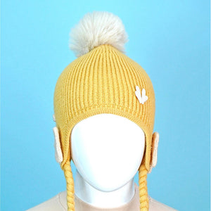 Yellow Butterfly Knitted soft Woolen Winter Cap with tie up, 6 - 18 months - 6 - 18 Months Winter Wear