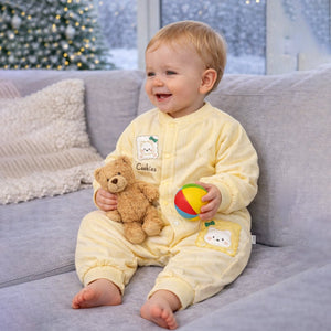 Yellow Cookie Patch Winter Full Sleeves Jumpsuit Romper for Tiny Toddlers - 6 - 12 Months Winter Wear
