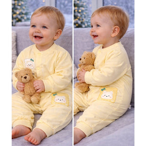 Yellow Cookie Patch Winter Full Sleeves Jumpsuit Romper for Tiny Toddlers - 6 - 12 Months Winter Wear
