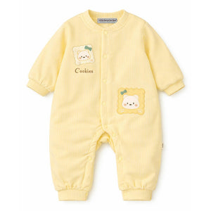 Yellow Cookie Patch Winter Full Sleeves Jumpsuit Romper for Tiny Toddlers - 6 - 12 Months Winter Wear