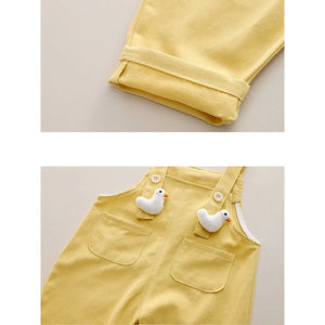 Yellow Duck Dungaree with White Frill T-shirt, 2 Pcs Clothing Set For Toddlers And Kids - 1 - 2 Years Kids Clothing