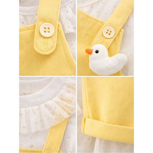Yellow Duck Dungaree with White Frill T-shirt, 2 Pcs Clothing Set For Toddlers And Kids - 1 - 2 Years Kids Clothing