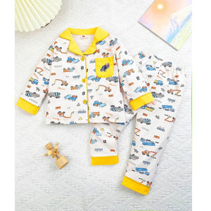Yellow Dumper Truck soft Cotton Kids Nightsuit - 1 - 2 Years Nightsuits