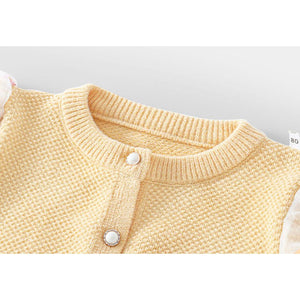 Yellow Floral Puff Style Stylish Warmer Cardigan & Christmas Sweater for toddlers & Kids - 4 Years Winter Wear