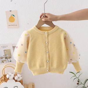 Yellow Floral Puff Style Stylish Warmer Cardigan & Christmas Sweater for toddlers & Kids - 4 Years Winter Wear