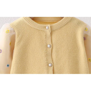 Yellow Floral Puff Style Stylish Warmer Cardigan & Christmas Sweater for toddlers & Kids - 4 Years Winter Wear