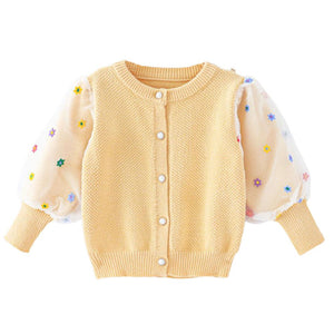 Yellow Floral Puff Style Stylish Warmer Cardigan & Christmas Sweater for toddlers & Kids - 4 Years Winter Wear