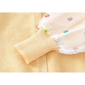 Yellow Floral Puff Style Stylish Warmer Cardigan & Christmas Sweater for toddlers & Kids - 4 Years Winter Wear