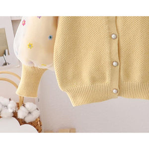 Yellow Floral Puff Style Stylish Warmer Cardigan & Christmas Sweater for toddlers & Kids - 4 Years Winter Wear