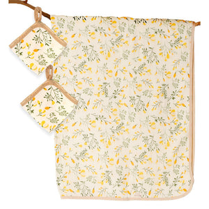 Yellow Flower muslin cotton blanket with 2 matching Napkins for Newborn & Infants - Bedding