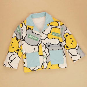 Yellow Grey Bear print soft Cotton Kids Nightsuit - 3 - 4 Years Nightsuits