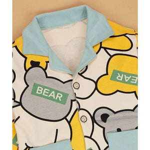 Yellow Grey Bear print soft Cotton Kids Nightsuit - 3 - 4 Years Nightsuits