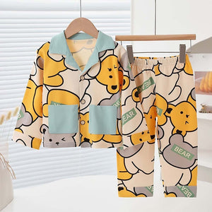 Yellow Grey Bear print soft Cotton Kids Nightsuit - 3 - 4 Years Nightsuits