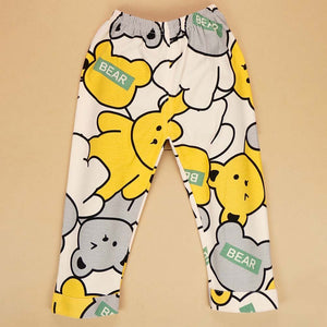 Yellow Grey Bear print soft Cotton Kids Nightsuit - 3 - 4 Years Nightsuits