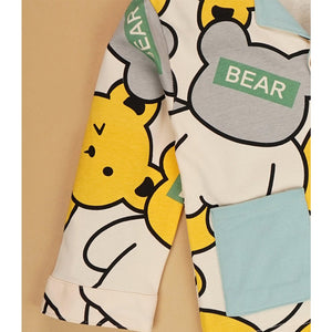 Yellow Grey Bear print soft Cotton Kids Nightsuit - 3 - 4 Years Nightsuits