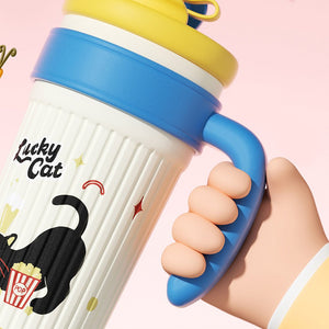 Yellow Lid, popcorn Cat, Twilight Tumbler Series, Stainless Steel Tumbler and Water Bottle for Teens and Adults, 750 ml - Back To School