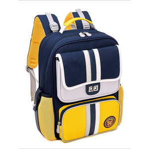 Yellow & Navy 3 stripes Ergonomic School Backpack for Kids - Little Surprise BoxYellow & Navy 3 stripes Ergonomic School Backpack for Kids