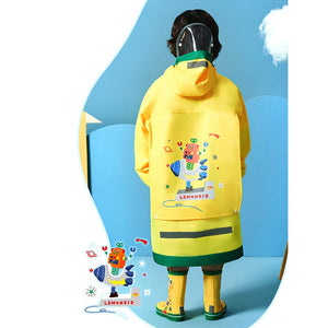 Yellow Robot Knee Length Raincoat for kids - 4 - 5 Years Monsoon Wear