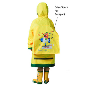 Yellow Robot Knee Length Raincoat for kids - 4 - 5 Years Monsoon Wear