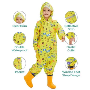 Yellow Safari Kingdom Theme All Over Jumpsuit / Playsuit Raincoat for Kids - Little Surprise BoxYellow Safari Kingdom Theme All Over Jumpsuit / Playsuit Raincoat for Kids