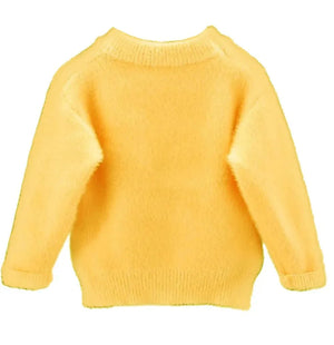 Yellow with 3d Bunny Kids Cardigan Sweater, Round Neck - Little Surprise BoxYellow with 3d Bunny Kids Cardigan Sweater, Round Neck