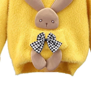 Yellow with 3d Bunny Kids Cardigan Sweater, Round Neck - Little Surprise BoxYellow with 3d Bunny Kids Cardigan Sweater, Round Neck